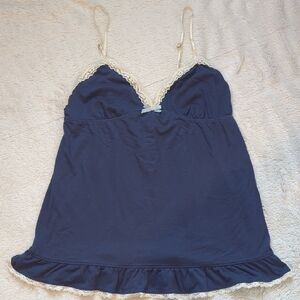 Navy Blue Lace Trim Cami + Capri Set